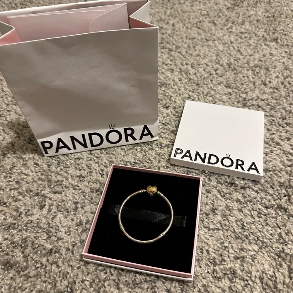 Pandora Silver Bracelet with Gold Heart Charm